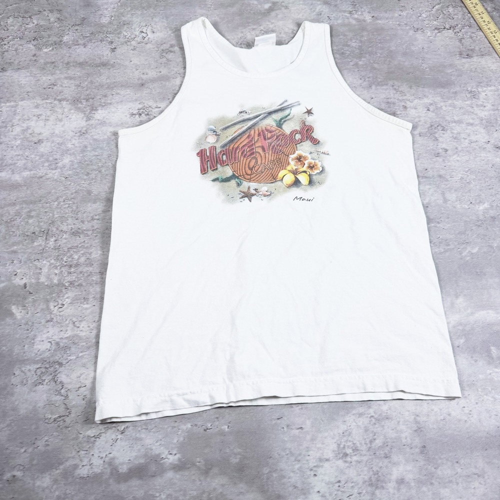 Hard Rock Cafe Maui Tank Top Graphic White Large Y2K Style